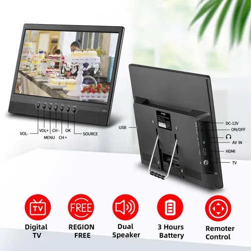Miniatura 3 de Othoig TV portátil de 14 pulgadas, pequeño televisor con baterías, HDMI, USB, ranura AV y 1 antena, control remoto, cable de automóvil de 12
