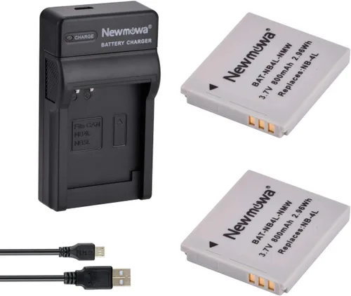 Newmowa Batería de repuesto NB-4L (paquete de 2) y cargador USB portátil para Canon PowerShot ELPH 100 HS, 300 HS, 310 HS, SD30, SD40, SD200, SD300,