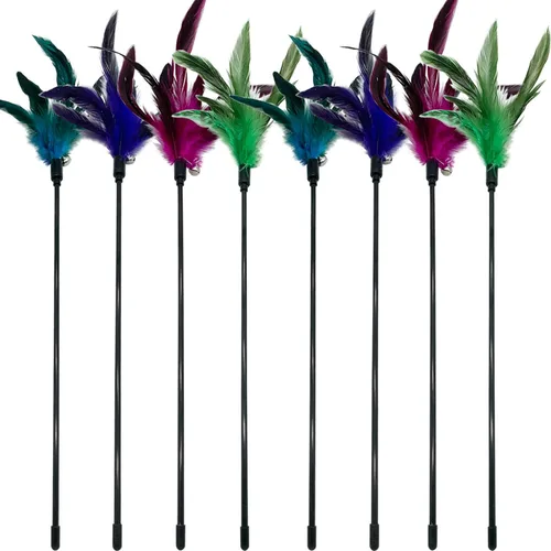 Miniatura 9 de Juguete de varita para gatos, 6 piezas interactivas para gatos, varita de plumas para gatos de interior (A)