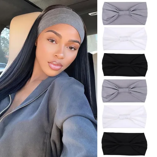 Miniatura 23 de Xtrend Paquete de 4 bandas anchas para el cabello para mujer, bandanas negras de moda, estilo bohemio, bandas gruesas para el cabello, grandes