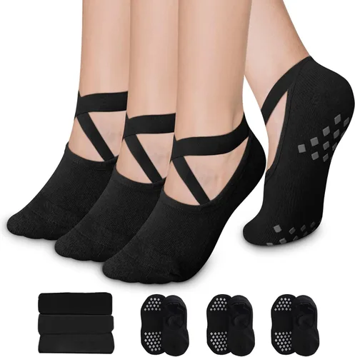 Miniatura 14 de Diu Life Paquete de 3 Calcetines de Pilates Yoga con Agarres para Mujeres, Antideslizantes, Entrenamiento, Pure Barre, Ballet, Danza, Calcetines
