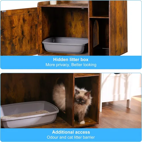 Miniatura 6 de Hey-brother Árbol para gatos con recinto de caja de arena XL, torre para gatos todo en uno para gatos de interior con hamaca grande, cama, estación