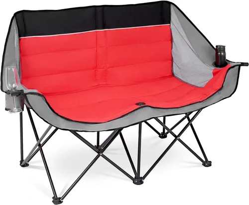 Byliable Silla de campamento doble para exteriores, de 2 plazas, de gran tamaño, portátil, plegable, con portavasos y bolsillo de almacenamiento de