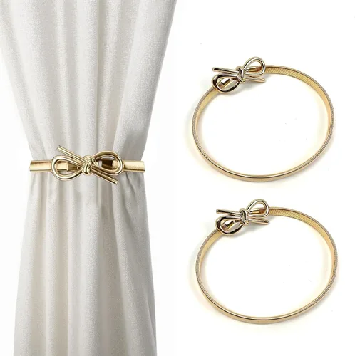 Miniatura 11 de 2Pcs Gold Curtain Tiebacks Shiny Metal Curtain Holdbacks with Exquisite Knot, Elegant Curtain Buckle for Living Room, Bedroom, Office Window