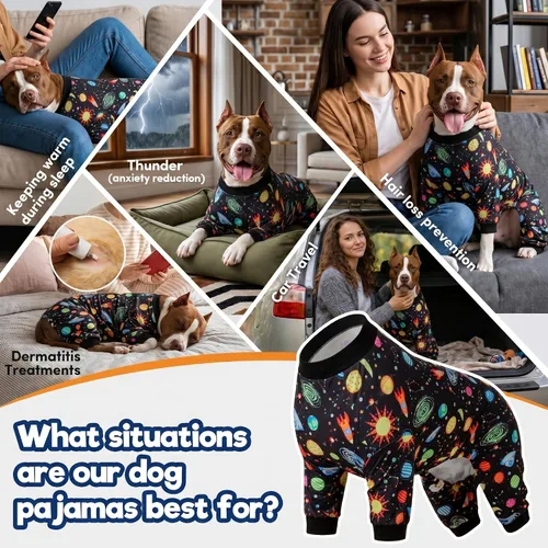 Miniatura 4 de LovinPet Mamelucos para perros grandes: pijama para perros grandes, poscirugía/cuidado de heridas, tela elástica ligera, estampado negro