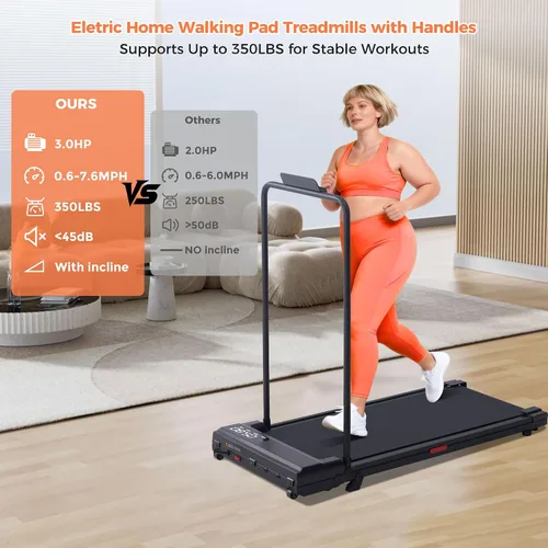 Miniatura 4 de Walking Pad Treadmill with Incline, 2026 Upgrade Portable Under Desk Treadmill for Home Small with Handles, 3.0HP Walking Pad with Handle Bar