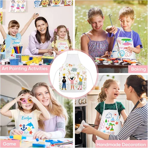 Miniatura 5 de Morcheiong Juego de delantales para niños de 36/72 piezas, delantales de pintura para niños con bolígrafo de colores y plantilla de manualidades