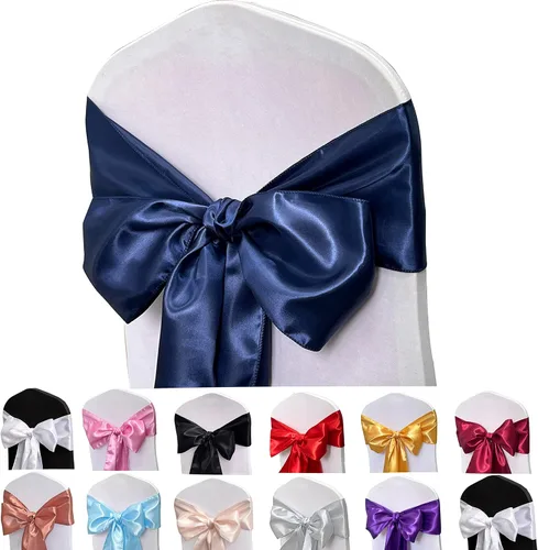 Miniatura 6 de Bandas de satén para silla, lazos para silla, 12 lazos para silla, bandas traseras para bodas, fiestas, eventos, banquetes, decoración de fundas