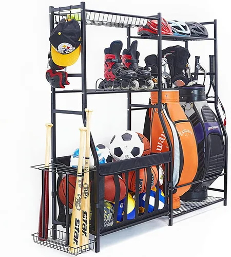 Miniatura 8 de WALMANN Organizador de equipo deportivo de garaje, soporte para bolsa de golf para almacenamiento de pelotas de garaje, estante de almacenamiento