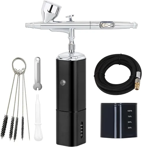 Miniatura 2 de Casubaris - Kit portátil de aerógrafo sin cable con compresor, bolígrafo de aire de doble acción recargable y con parada automática reemplazable