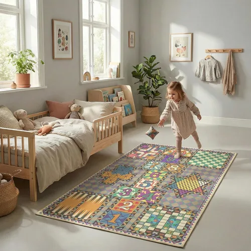 Miniatura 7 de Alfombra de juego para niños 7 en 1 y alfombra de sala de juegos, alfombra de guardería jumbo de 79 x 59 pulgadas, lavable a máquina y plegable, 7