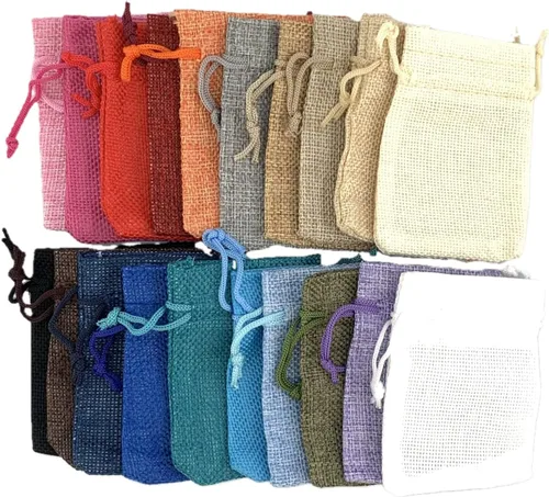 Miniatura 2 de Palmhomee Paquete de 20 bolsas de regalo de arpillera con cordón, bolsas de joyería de lino, bolsas de yute de boda para joyas y bolsas