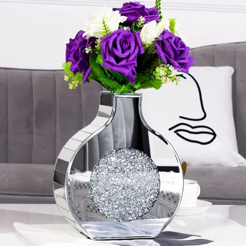 Miniatura 2 de Florero con acabado de espejo para decoración, jarrón decorativo de cristal para círculo de flores, donas, diamantes triturados, decoración