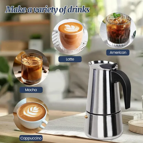 Miniatura 6 de 2 Tazas Moka de Acero Inoxidable 100ml Cafetera de Espresso Italiana para Estufa Cafeteras Moka Percolador Cafetera Greca para Estufa de Inducción