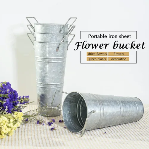 Miniatura 8 de Notakia Jarrones de metal galvanizado, jarrones de cubo de flores francesas para flores cortadas para decoración del hogar y decoración de mesa
