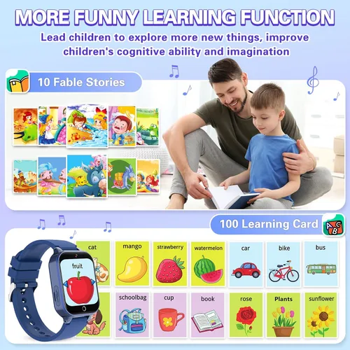 Miniatura 4 de Vakzovy Reloj inteligente para niños con 26 juegos de rompecabezas, cámara HD, reproductor de MP3, audiolibros, video, podómetro, seguimiento