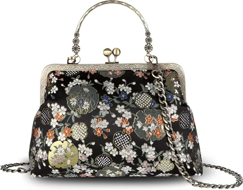 Miniatura 141 de Bolso floral con asa superior, bolso de noche Kiss Lock para mujer, bolso vintage
