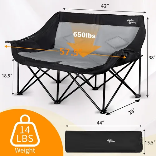 Miniatura 3 de Bolosy Silla de Camping para 2 Personas Silla de Camping Loveseat Silla de Camping Doble Plegable Extra Grande Silla de Camping Resistente Silla