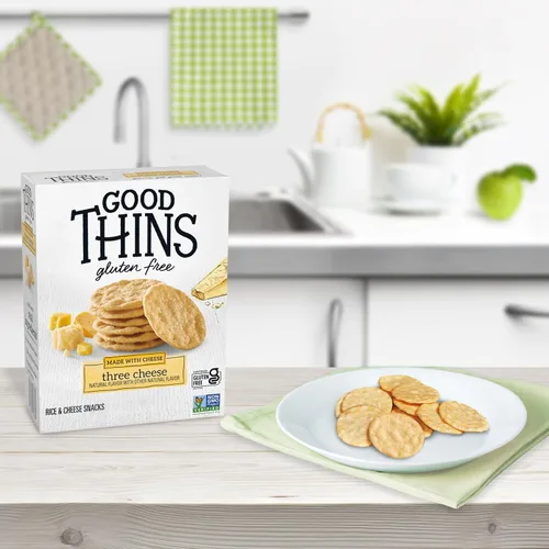 Miniatura 8 de Good Thins Galletas saladas de tres quesos con arroz y queso sin gluten, galletas para bocadillos a granel, 6 cajas de 3.5 onzas