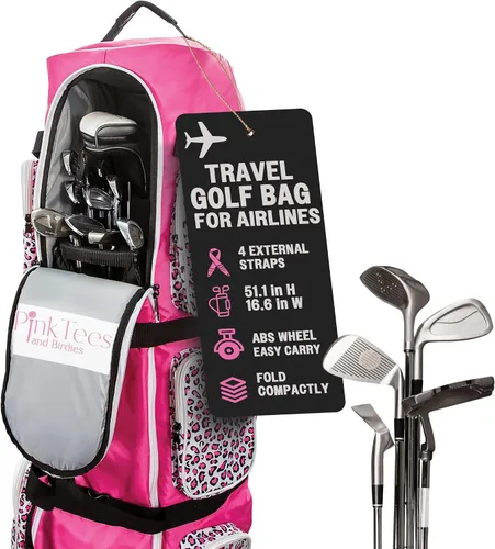 Bolsa de golf para mujer con ruedas - Oxford 600D resistente, 6 bolsillos, ruedas ABS, aprobada por aerolíneas, rosa