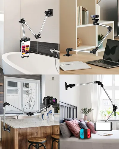 Miniatura 5 de Soporte de pared de aluminio para tableta, soporte plegable de 35 pulgadas para pared, clip de cámara web ajustable de 360°, para iPad Pro Air Mini
