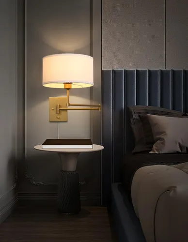 Miniatura 7 de Aplique de pared con cable enchufable de tela vintage, lámpara de pared con brazo oscilante para interiores con interruptor de encendido/apagado