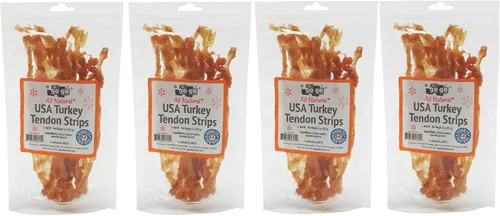 GOGO Tiras de tendón de pavo de 3 onzas, fuentes de golosinas masticables para perros y fabricadas en los Estados Unidos (paquete de 4)