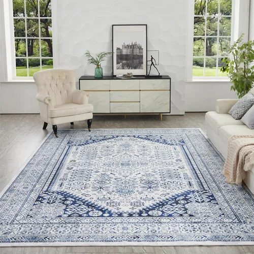 Miniatura 79 de Syalife 6x9 Alfombra Lavable para Área, Ultra Suave Antideslizante, Pila Baja, Alfombra Vintage Resistente a Manchas para Sala de Estar, Alfombra