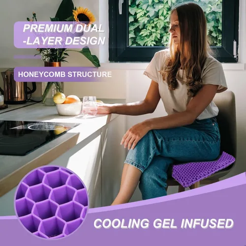 Miniatura 2 de Cojín de asiento de gel morado para sentarse prolongadamente, cojines de silla de enfriamiento extra grandes de 20 pulgadas para silla de oficina