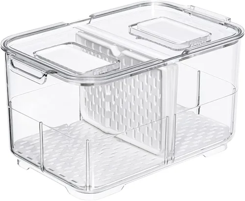 Miniatura 8 de SANNO Contenedores de almacenamiento de frutas y verduras, contenedores de almacenamiento de alimentos para refrigerador, organizador apilable