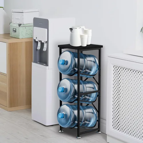 Miniatura 6 de 5 Gallon Water Jug Holder, 3-Tier Water Bottle Holder with Wood Top Shelf, Heavy Duty Water Cooler Jug Rack, Storage Stand for Kitchen Office and
