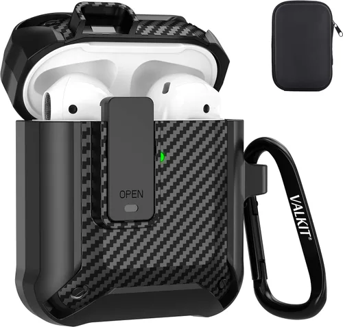 Valkit Funda para Airpods para hombres con cerradura, funda de cuerpo completo con llavero para AirPods de Apple a prueba de golpes, funda