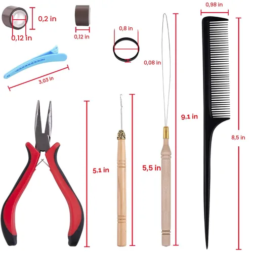 Miniatura 2 de Duufin Kit de extensiones de cabello, 500 piezas de cuentas de micro anillo marrón, 1 alicates de microcuentas, 2 ganchos, aguja de tracción, 4