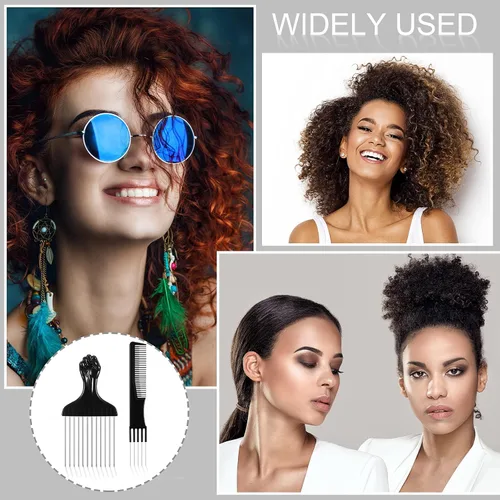 Miniatura 2 de 3 piezas de púas de pelo de metal para mujer, peinetas de salón de elevación de espalda con peine de acero inoxidable para mujeres y hombres (negro)