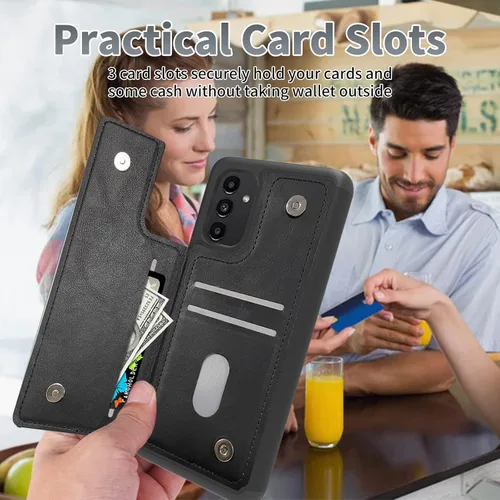Miniatura 4 de Funda tipo cartera para Samsung Galaxy A14 5G con tarjetero y bloqueo RFID, piel sintética suave, función atril, cierre magnético, funda delgada