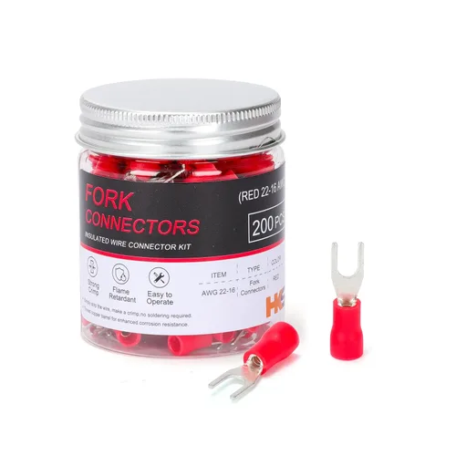 Miniatura 11 de HKS 120 piezas de conectores de alambre de horquilla de pala aislados - Amarillo calibre 12-10 AWG tamaño perno M5 #10 - Cobre rojo estañado