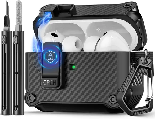 Miniatura 12 de Pohgelan - Funda compatible con AirPods Pro 2ª/1ª (azul) Cerradura magnética automática con kit de limpieza, compatible con Magsafe
