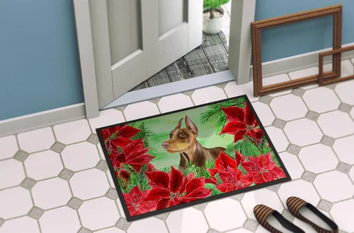 Miniatura 4 de Caroline's Treasures CK1357MAT Doberman Pinscher Poinsettas - Felpudo para puerta delantera, 18 x 27 pulgadas, para interiores y exteriores