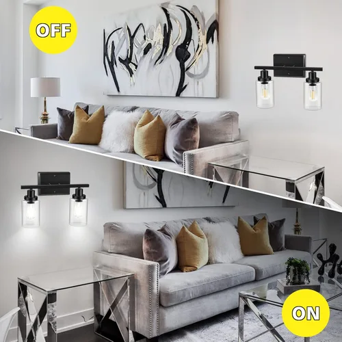 Miniatura 3 de Ascher 2 luces de pared, lámpara de tocador moderna con acabado negro, luz de pared con pantalla de vidrio transparente para espejo, pasillo
