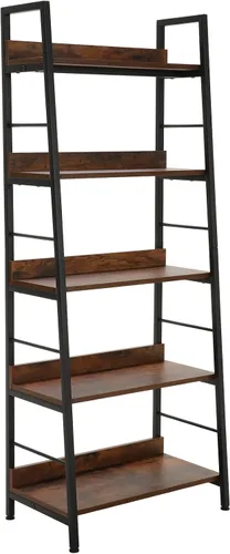 Miniatura 11 de Homdox Estantería de escalera de 5 niveles, estantería industrial de madera y metal, soporte para plantas y flores, estante de almacenamiento
