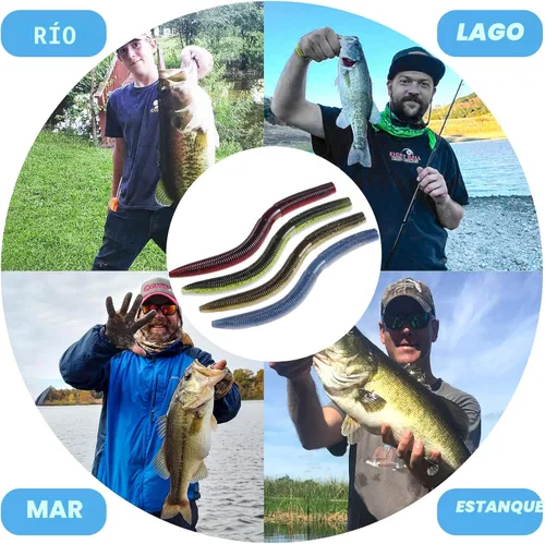 Miniatura 8 de PLUSINNO - Kit de señuelos de pesca Wacky Worm, señuelos de pesca de plástico suave, cebos de lombrices para anzuelo, aparejo loco para pesca de Kit