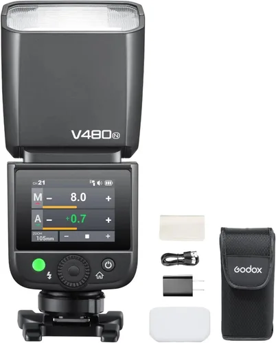 Miniatura 13 de Godox V480-S V480 Flash para Sony, Speedlite con Pantalla Táctil, GN50 de Alta Salida, Carga USB-C, Reciclaje Rápido de 1.7s, 650 Parpadeos