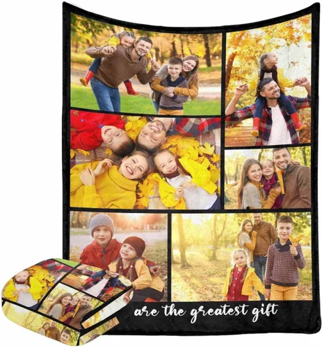 Miniatura 30 de Manta personalizada con fotos, manta personalizada con retrato familiar para padres, niños, perros y familia, manta personalizada para un día