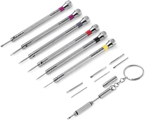Juego de micro destornilladores de precisión premium de 6 piezas, 0.8-1.6mm, hojas de repuesto extra para reparación de relojes, anteojos, joyas,