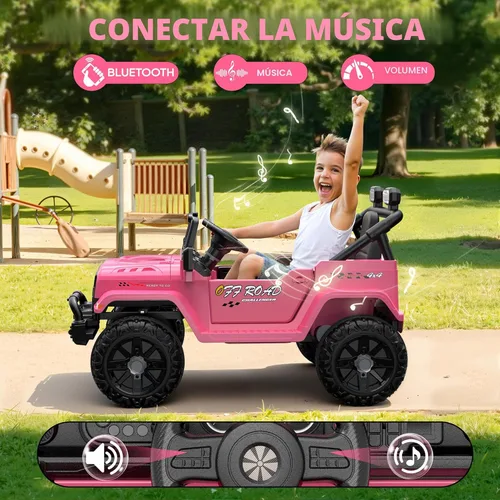 Miniatura 6 de ARBELI Camión de Paseo Eléctrico de 12V con Control Remoto, Vehículos Eléctricos para Niños con Música Bluetooth, Claxon, 3 Velocidades, 4 Luces Rosa