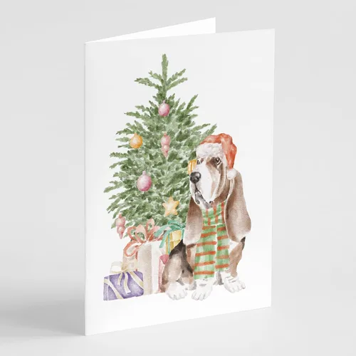 Miniatura 40 de Caroline's Treasures CK8213GCA7P Bulldog, Bulldog Inglés #2 - Tarjetas de felicitación y sobres de árbol de Navidad, paquete de 8 tarjetas en blanco