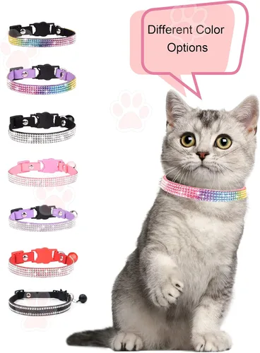Miniatura 2 de Solmoony Breakaway - Collares de gato con campana, collar ajustable y seguro para gatito, collares de gato para niñas y gatos con diamantes