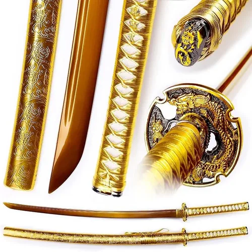 Miniatura 2 de Katana de dragón de oro hecha a mano de acero de alto carbono, espada samurái japonesa de espiga completa, espada realmente afilada lista