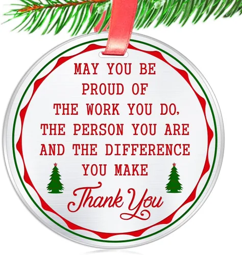 Adorno de Navidad con texto en inglés «Thank You» «May You Be Proud of– Compañero de trabajo, apreciación laboral, recuerdo de jubilación