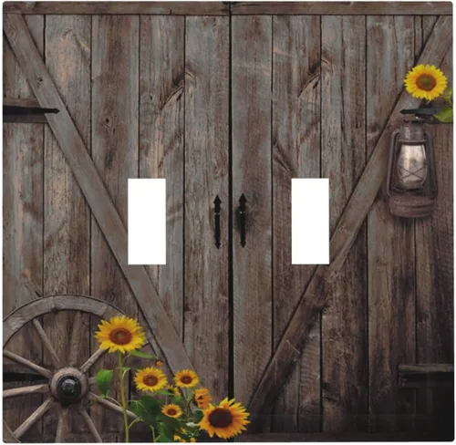 Miniatura 52 de Cubierta de interruptor de luz de 3 cuadrillas con diseño de flores azules púrpuras, cubierta de placa de pared de triple palanca, arbustos florales
